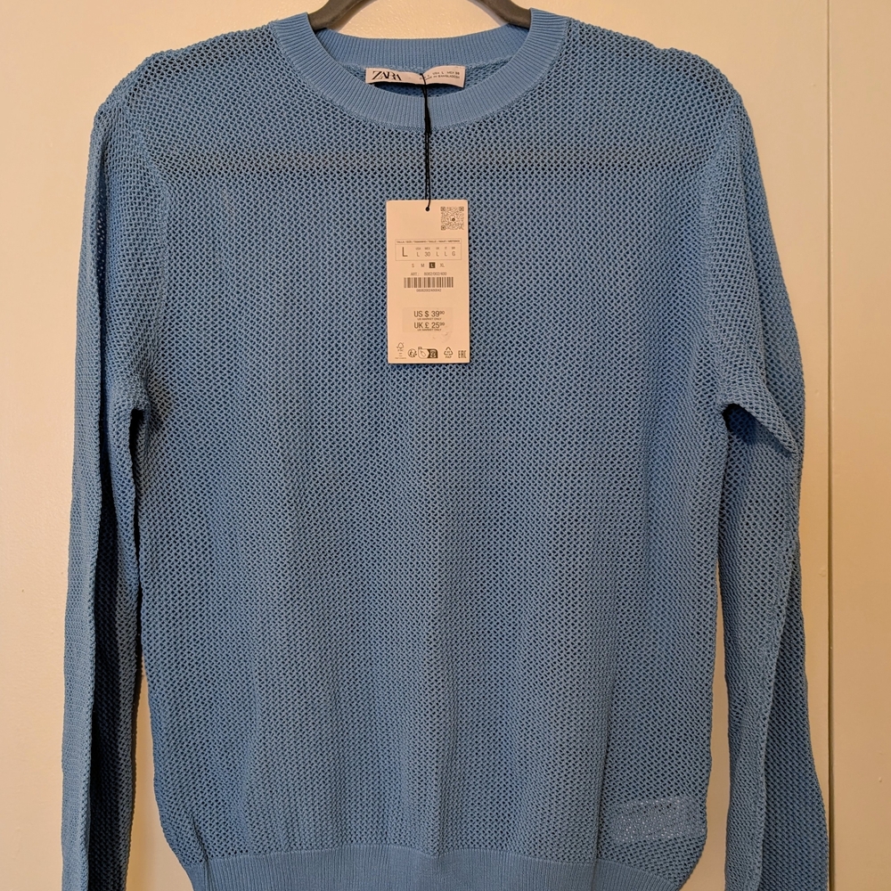 Zara Women''s Light Blue Crewneck Sweater